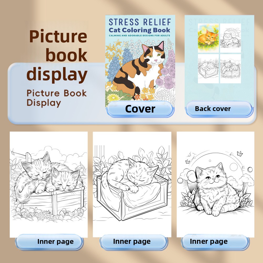 สมุดระบายสีแมวคลายเครียด ดีไซน - Adult Coloring Book Stress Relief บทวิจารณ์และราคา